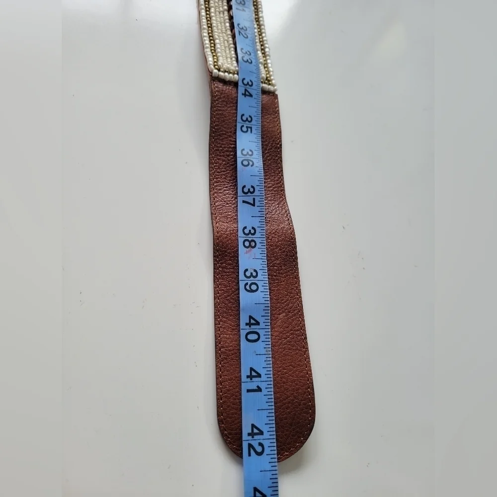Tommy Bahama Beaded Boho Leather Belt M Brown